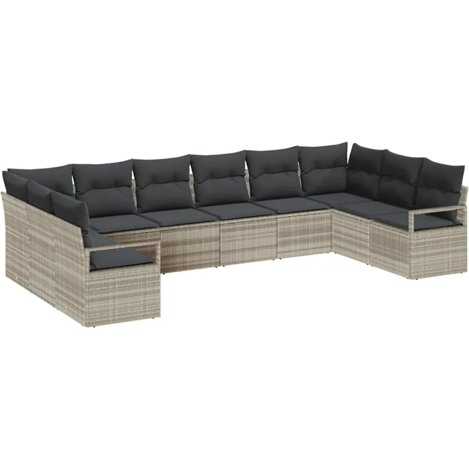 vidaXL Bankstel 10 st Lichtgrijs poly rattan