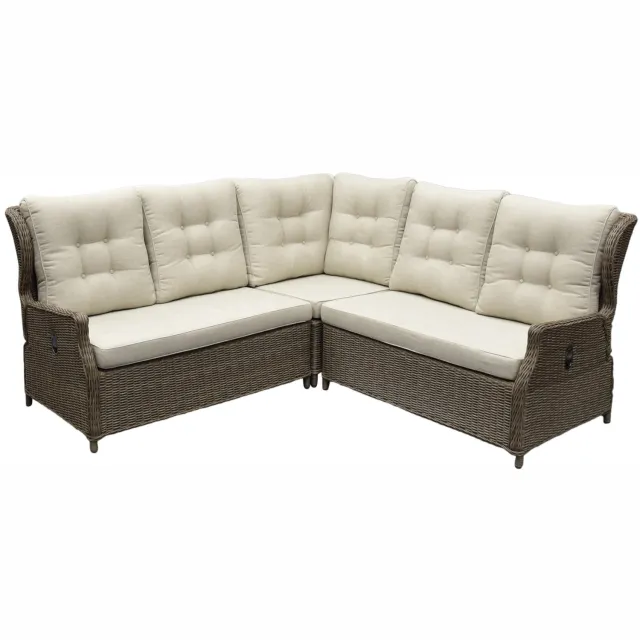AVH-Collectie Ibiza hoek loungeset 3 delig verstelbaar bruin wicker | naturel mixed weave kussen Bruin / Terre