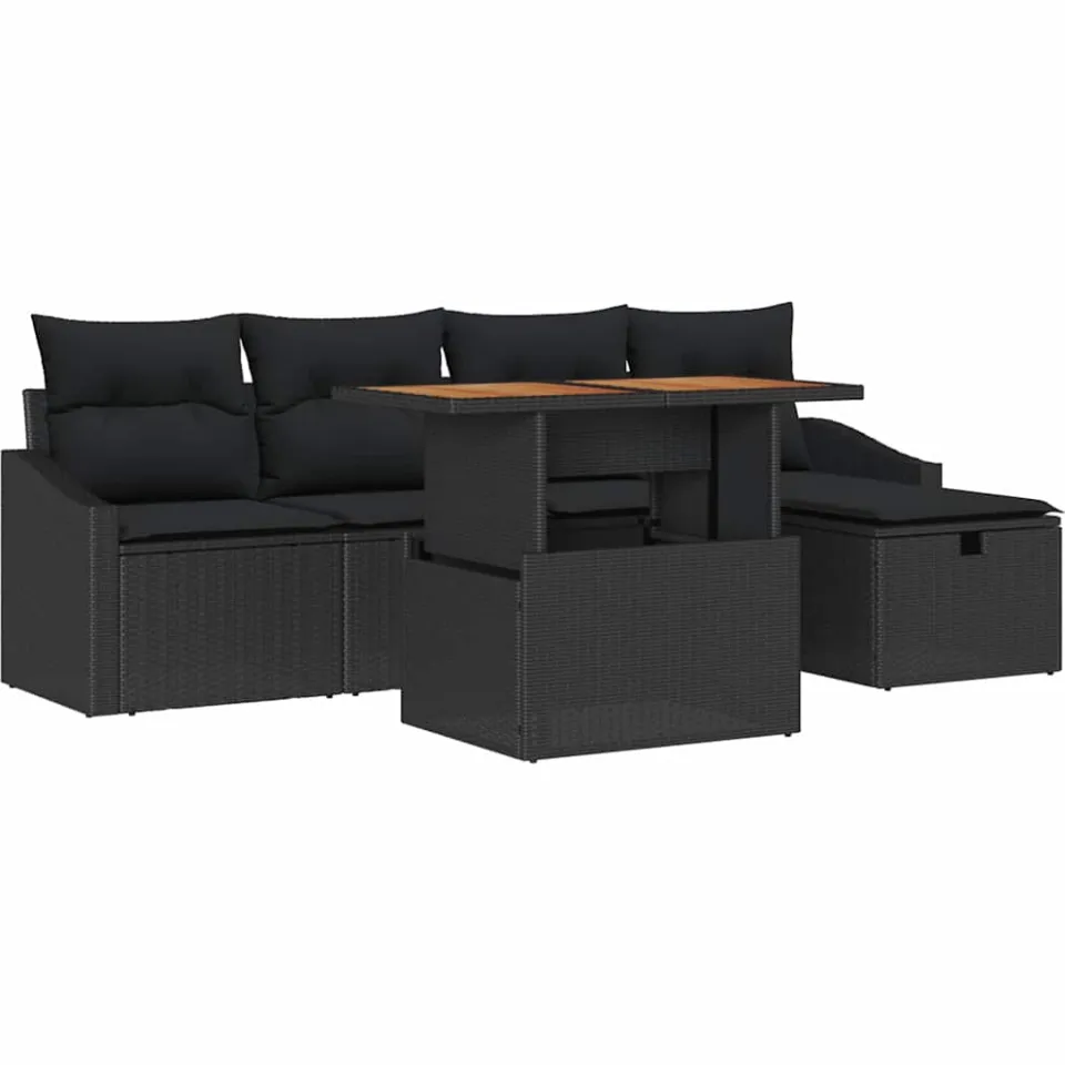 vidaXL Tuin Sofa Set 6 st Zwart poly rattan, foto 4