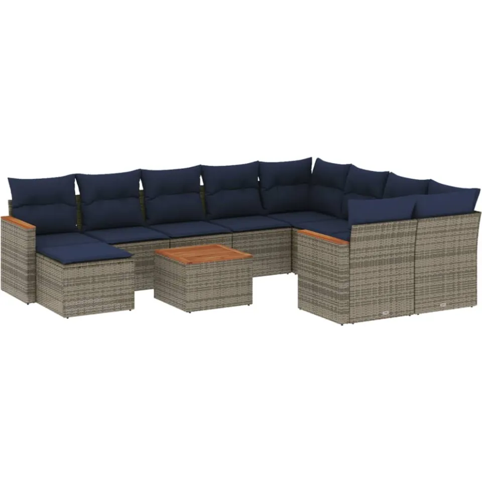 vidaXL 11-delige tuinbankset met kussens, grijs polyrotan, foto 3