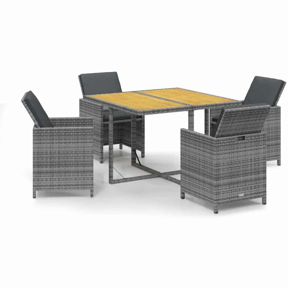 vidaXL 5-delige Tuinset met kussens poly rattan grijs