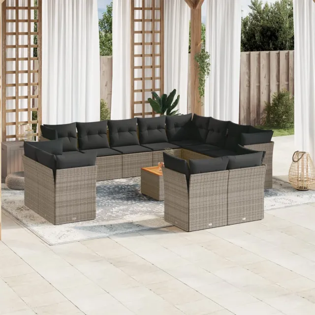 vidaXL 13-delige Loungeset met kussens poly rattan grijs, foto 2