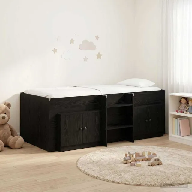 vidaXL Loft Bed Frame met Kast met opslag 3 st Zwart Bewerkt hout