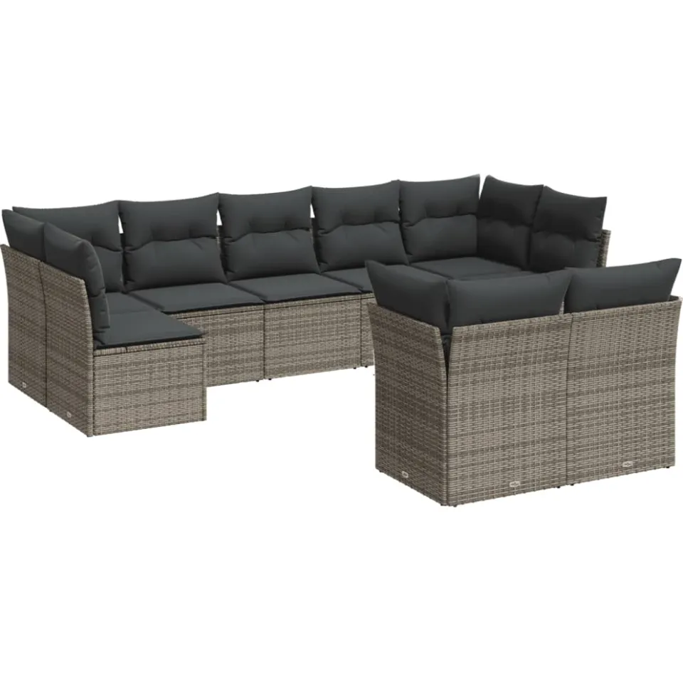 vidaXL 9-delige Loungeset met kussens poly rattan grijs, foto 3