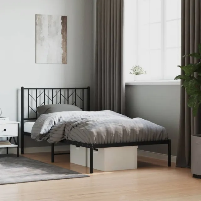 vidaXL Bedframe met hoofdbord metaal zwart 100x190 cm