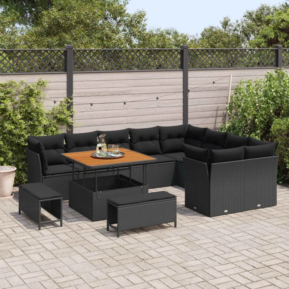 vidaXL Tuinbankenset 12 st Zwart poly rattan, foto 3