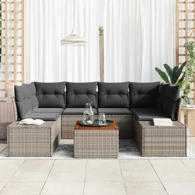 vidaXL Tuinbankenset 7 st Grijs poly rattan, foto 3