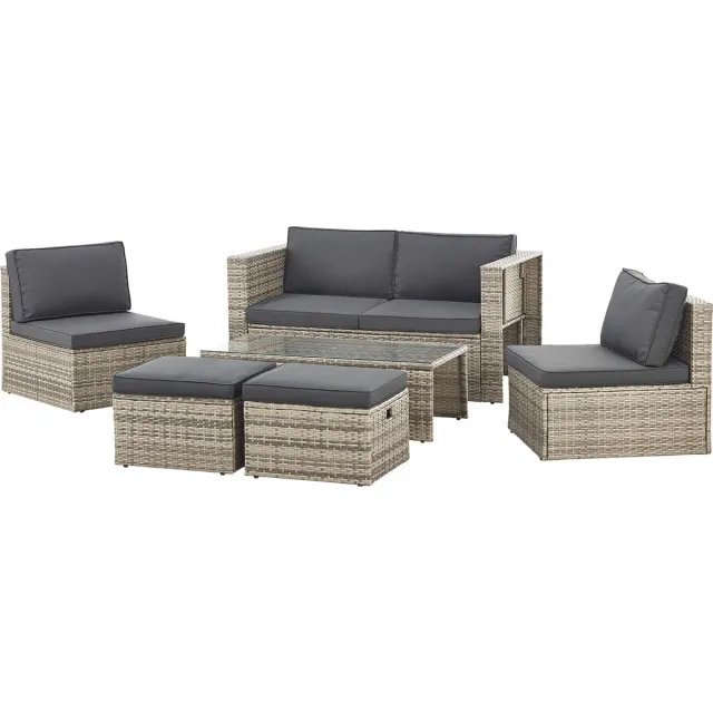 Juskys Polyrotan Loungeset / Tuinset Salou - Grijs - Incl. Kussens
