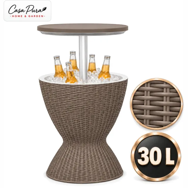 Floordirekt Capri Kühltisch - 30 L Kühlfach - Höhenverstellbar - Rattan-Optik - Braun Bruin