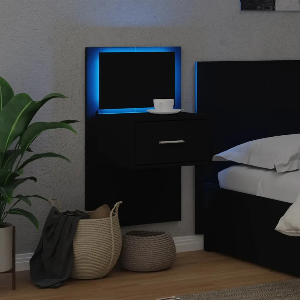 vidaXL Nachtkastje met LED's wandgemonteerd zwart, foto 4