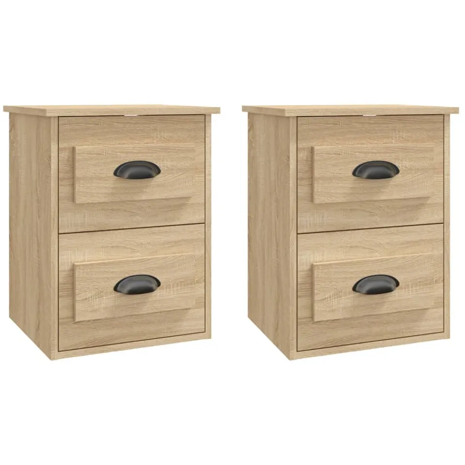 vidaXL Nachtkastjes 2 st wandgemonteerd 41,5x36x53 cm sonoma eiken Bruin