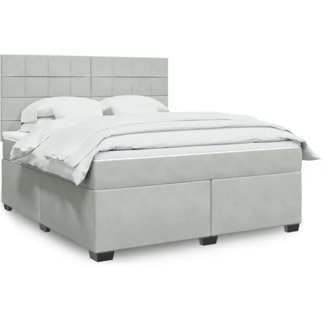 vidaXL Boxspring met matras fluweel lichtgrijs 180x200 cm grijs