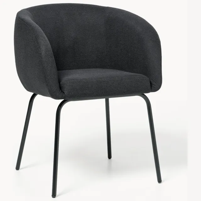 Westwing Collection Eetstoelen Alani met armleuning, 2-delig Antraciet, Zwart