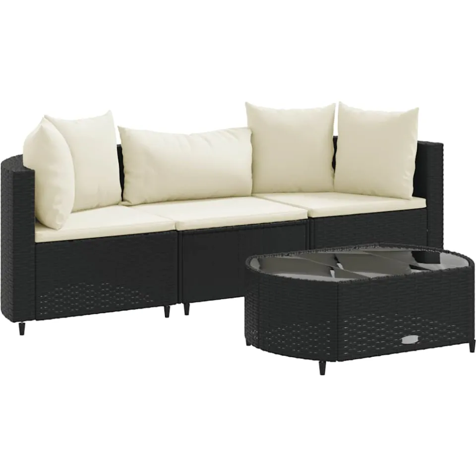 vidaXL 4-delige Loungeset met kussens poly rattan zwart