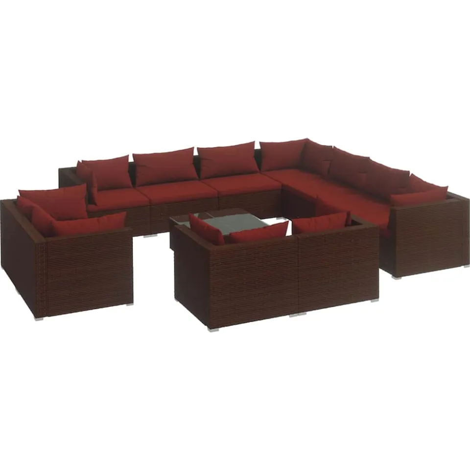 vidaXL 12-delige Loungeset met kussens poly rattan bruin, foto 4