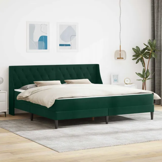 vidaXL Bedframe met matras Donkergroen 200 x 200 cm fluweel