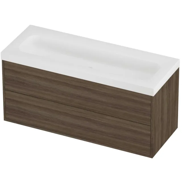Proline Haga Badmeubelset Polystone Mezza 2 Laden 120x46x58 cm Mat White Vital Oak Eiken