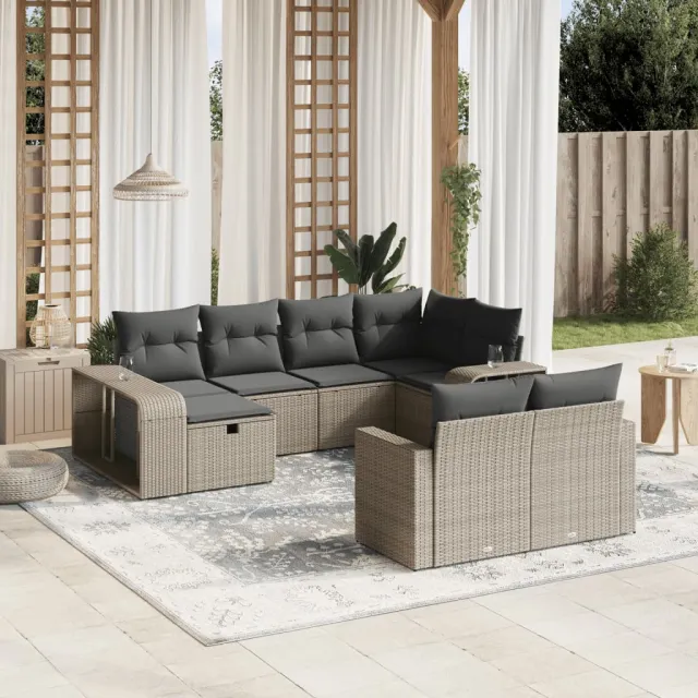 vidaXL 10-delige Loungeset met kussens poly rattan lichtgrijs grijs, foto 2