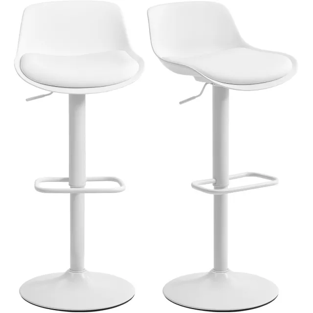 TEKROA ®Barkruk - Set van 2 barkrukken - hoge keukenstoelen met draaibare zitting en verstelbare hoogte - 43 x 45 x 100 cm - wit Blanc