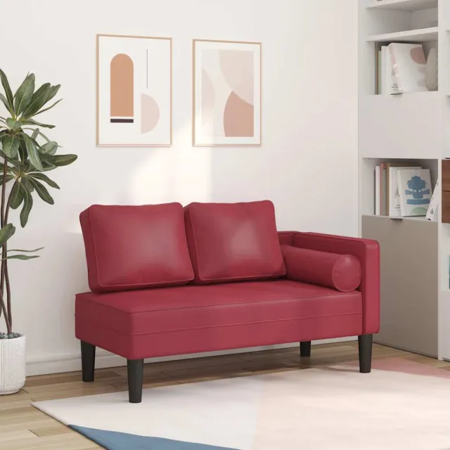 vidaXL Chaise longue met kussens kunstleer wijnrood, foto 2