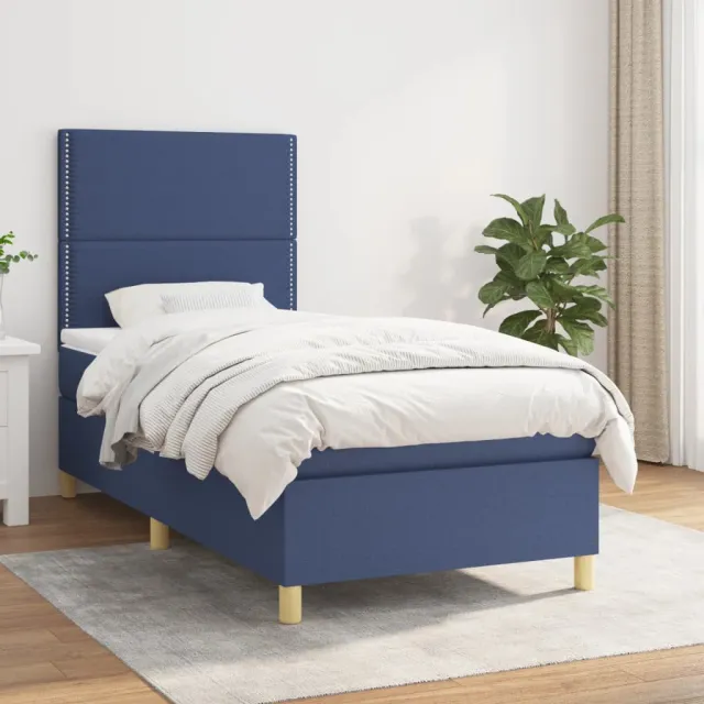 vidaXL Boxspring met matras stof blauw 90x190 cm