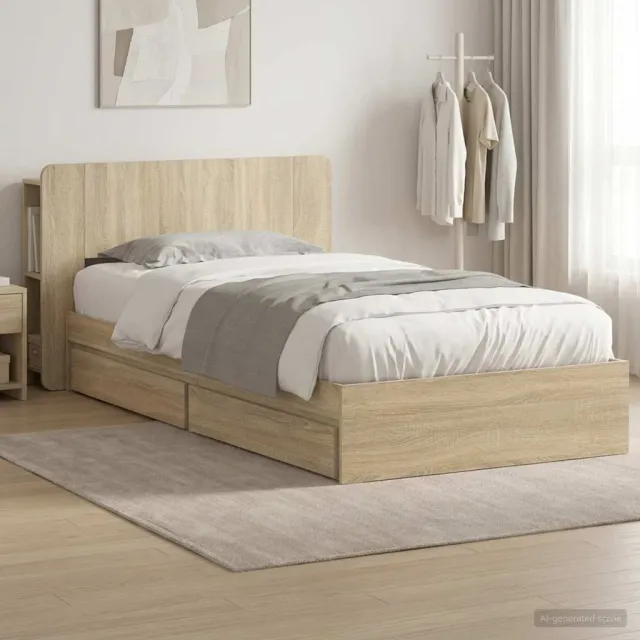 vidaXL Bedframe met opslag Sonoma Eiken 90 x 200 cm Bewerkt hout Bruin
