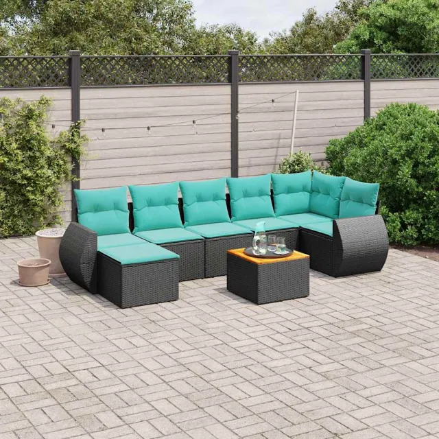 vidaXL 8-delige tuinbankset met kussens, zwart polyrotan, foto 2