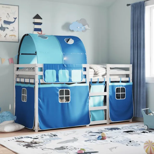 vidaXL Stapelbed met gordijnen 80x200 cm massief grenenhout blauw