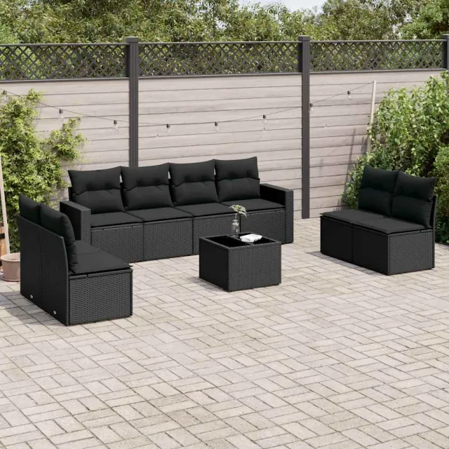 vidaXL 9-delige Loungeset met kussens poly rattan zwart, foto 2