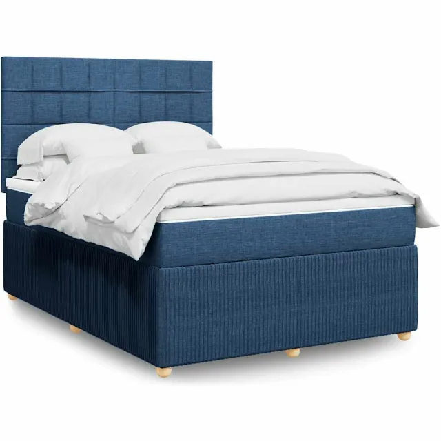 vidaXL Boxspring met matras stof blauw 160x200 cm