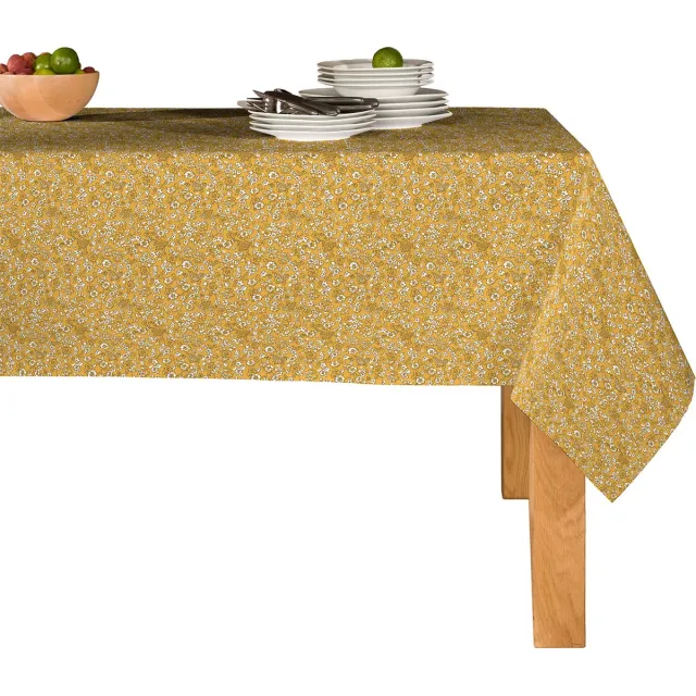 Mistral Home TAFELKLEED - afwasbaar - 140 x 240 cm - botanisch - geel - Tafelzeil - PEVA Geel/Wit