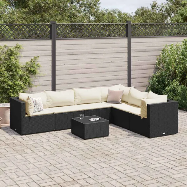vidaXL 7-delige Loungeset met kussens poly rattan zwart, foto 2