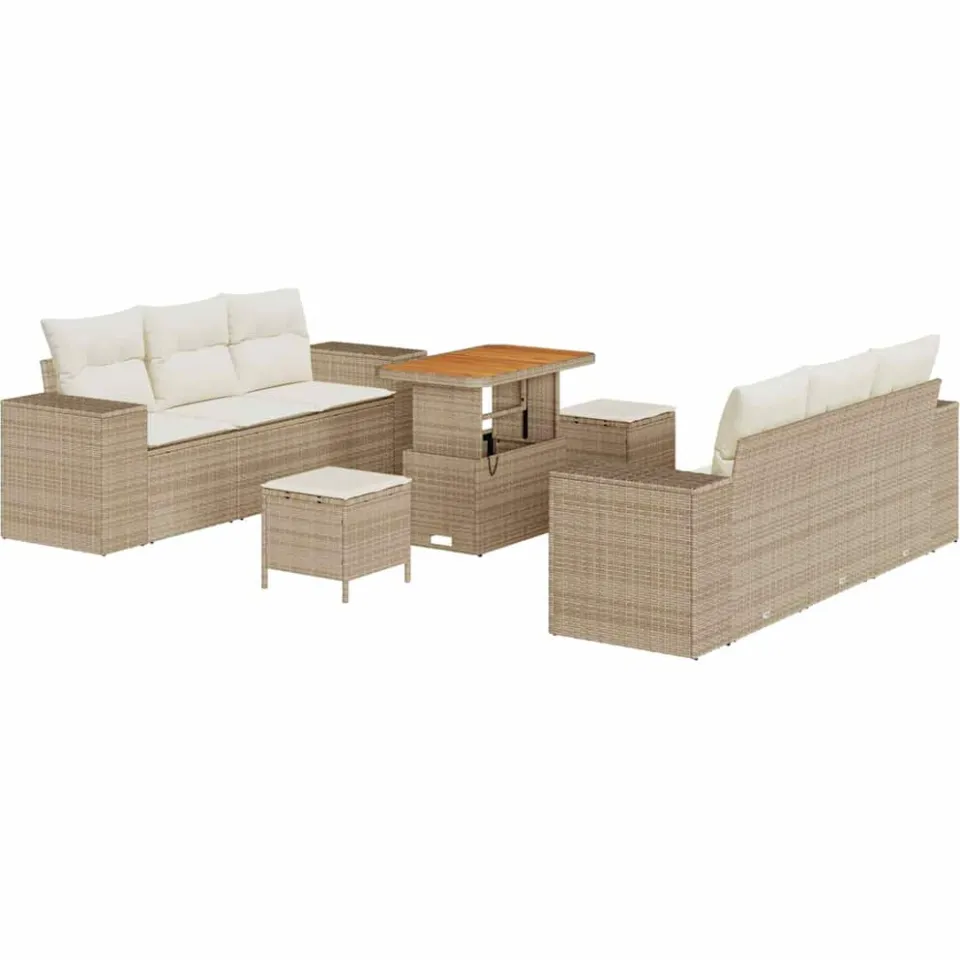 vidaXL Tuin Sofa Set 9 st Beige Poly riet