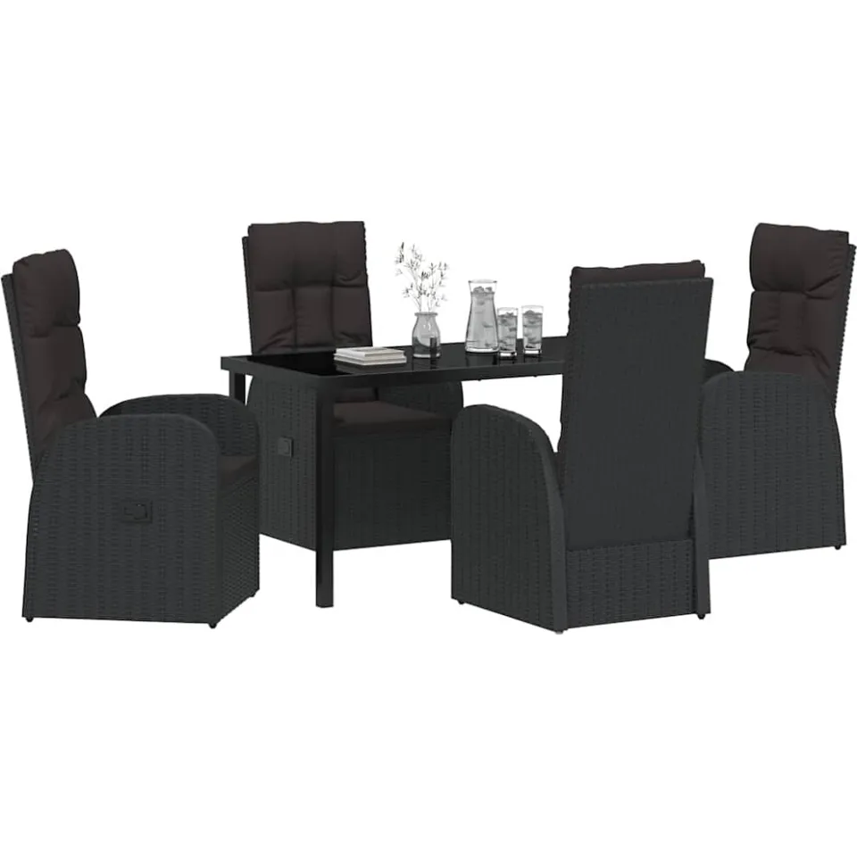 vidaXL Tuin eettafelset 5 st Zwart poly rattan