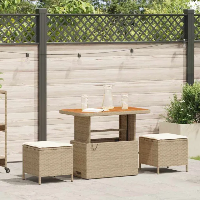 vidaXL Tuin eettafelset 3 st Beige poly rattan, foto 2