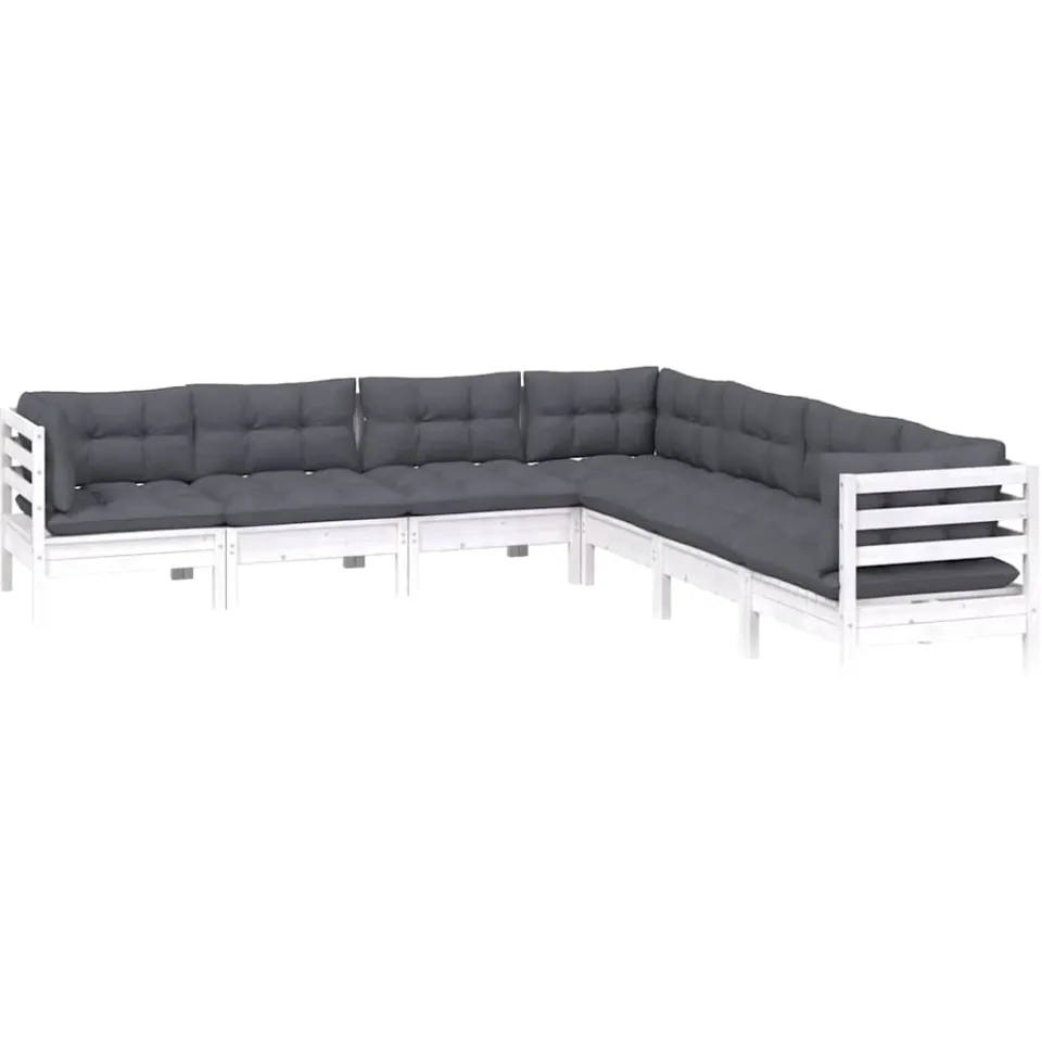 vidaXL 7-delige Loungeset met kussens massief grenenhout wit