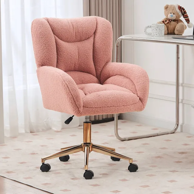 Zubaliya office chair，Roze Ergonomische bureaustoel, draaibare bureaustoel voor binnen, in hoogte verstelbaar, Bureaustoel voor volwassenen