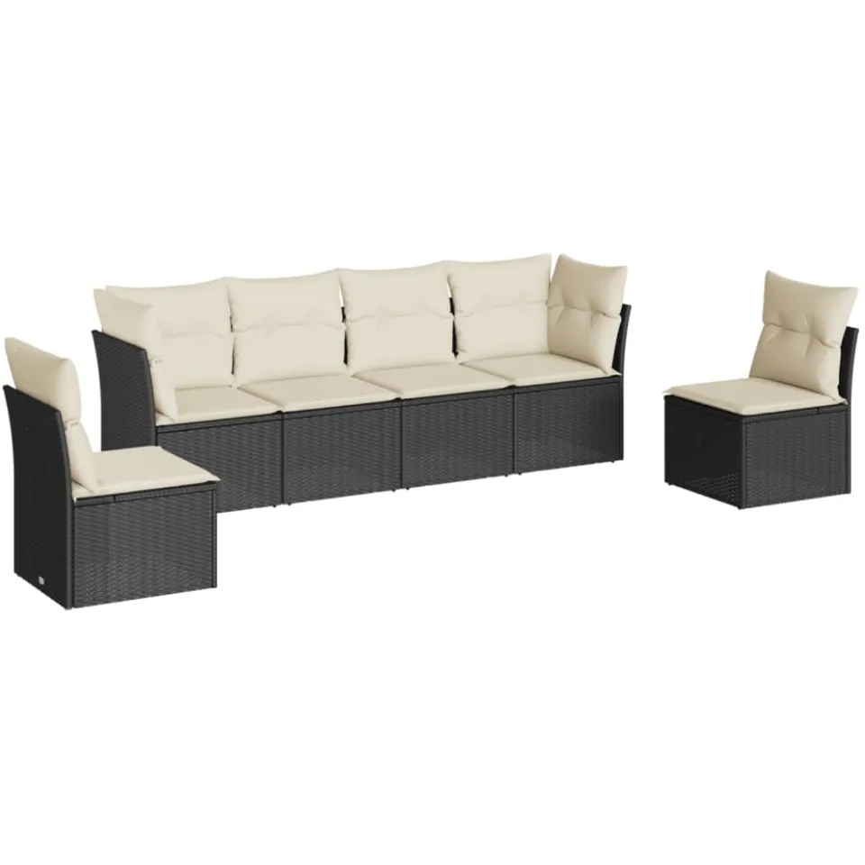vidaXL 6-delige Loungeset met kussens poly rattan zwart
