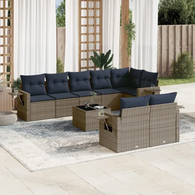 vidaXL 9-delige tuinbankset met kussens, grijs polyrotan, foto 2