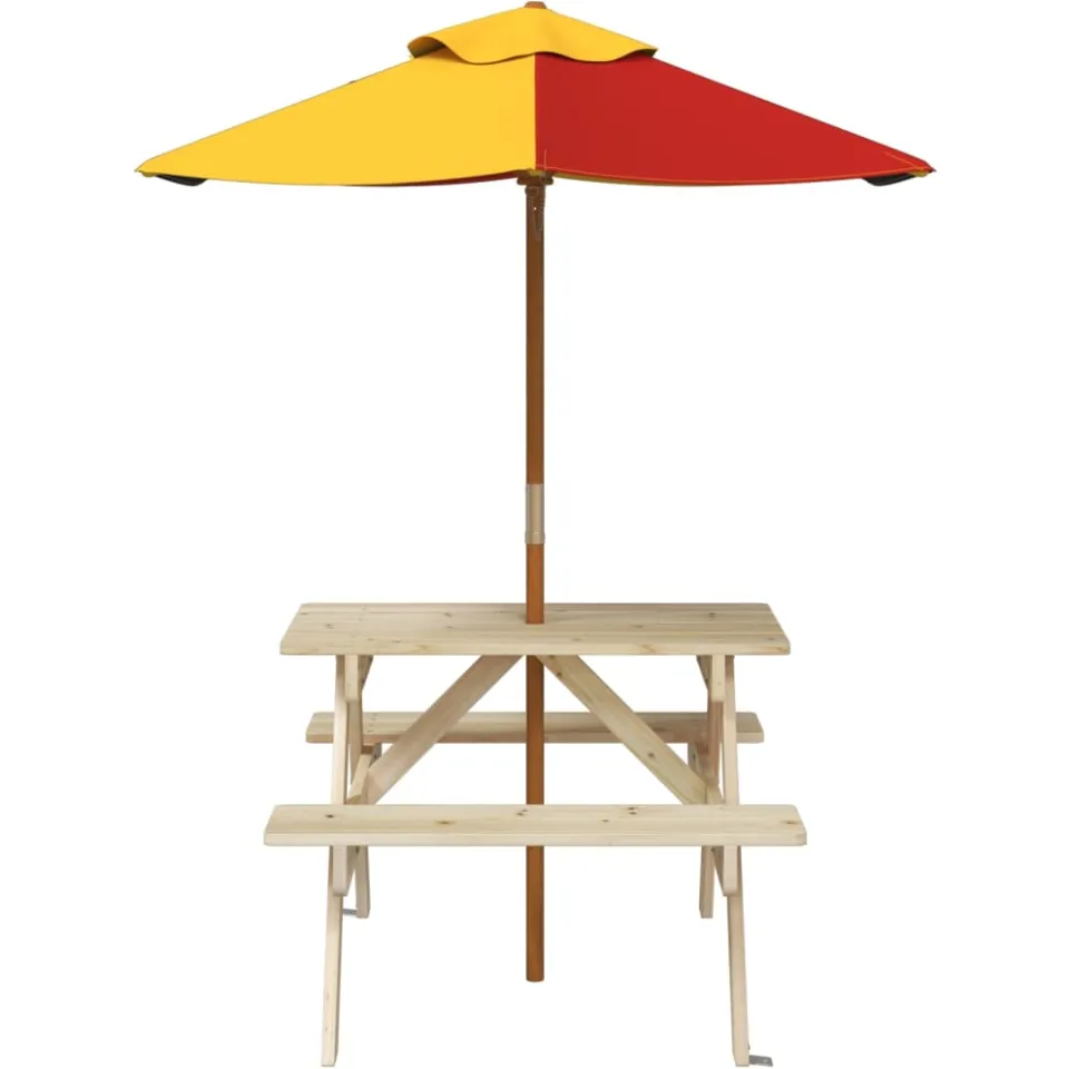 vidaXL Picknicktafel voor 4 kinderen met parasol massief vurenhout Bruin