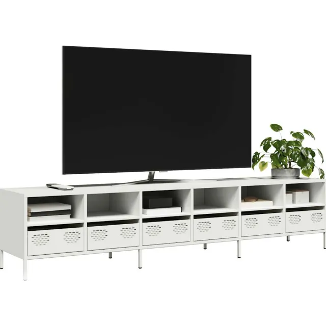 vidaXL Tv-meubel 202x39x43,5 cm koudgewalst staal wit