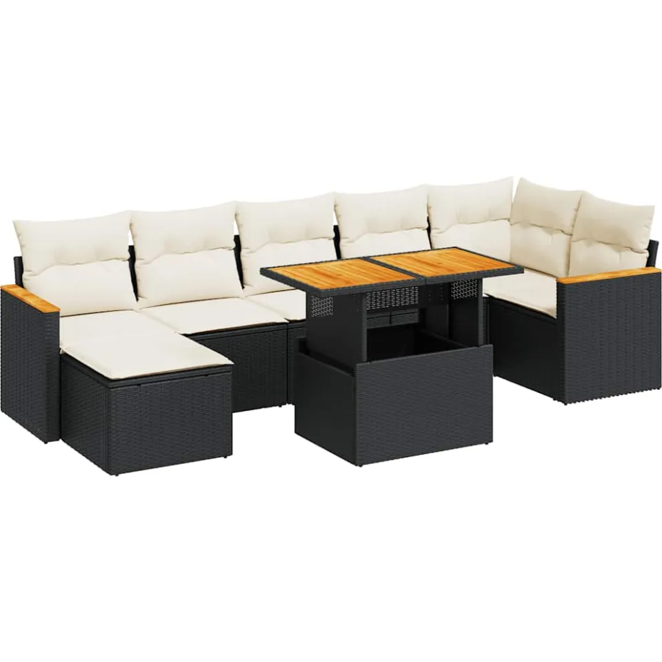 vidaXL 8-delige Loungeset met kussens poly rattan acacia zwart, foto 3