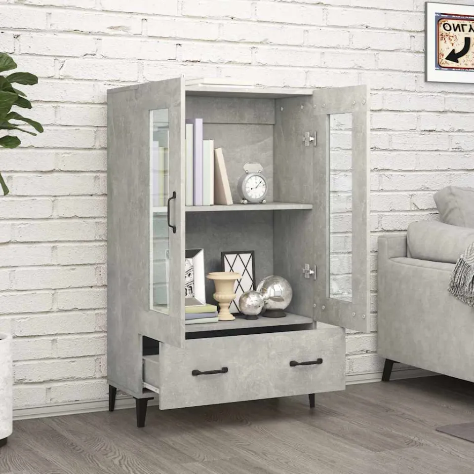 vidaXL Hoge kast 70x31x115 cm bewerkt hout betongrijs grijs, foto 3