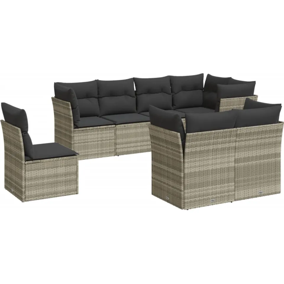 vidaXL 8-delige Loungeset met kussens poly rattan lichtgrijs grijs, foto 3