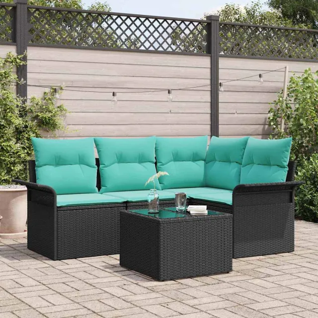 vidaXL Tuin Sofa Set 5 st Zwart poly rattan, foto 2