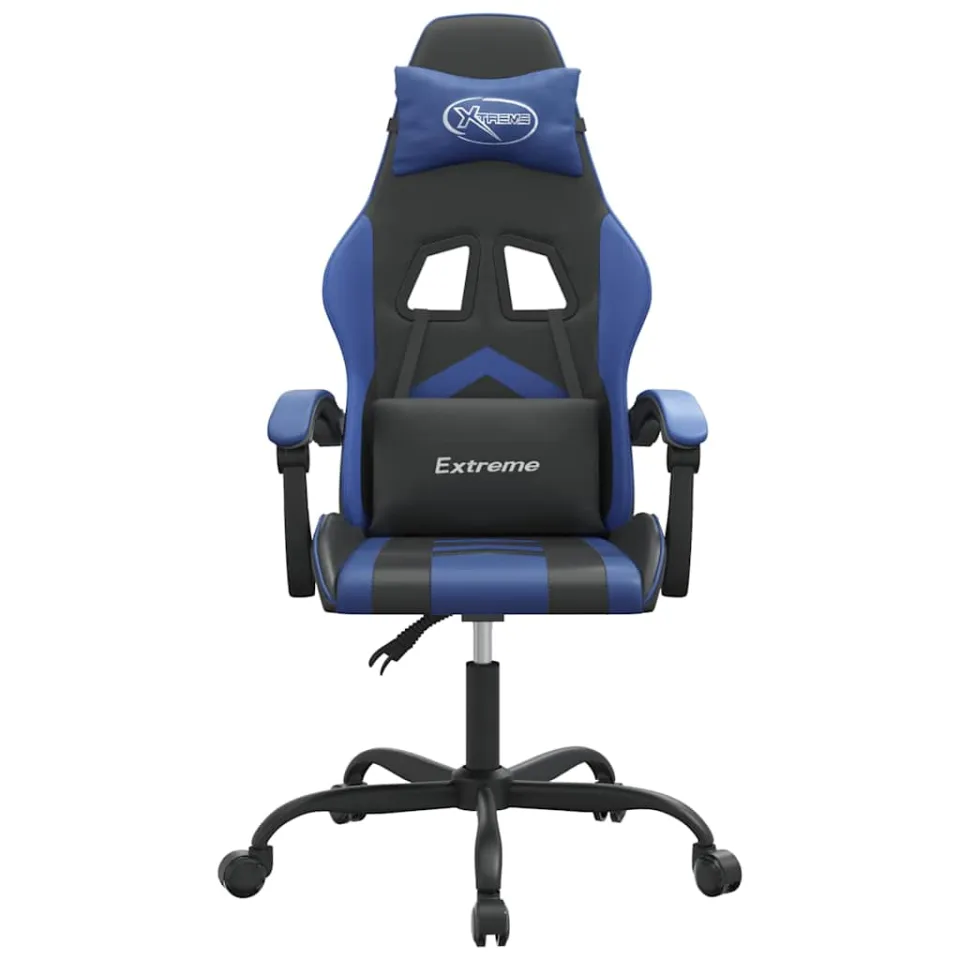 vidaXL Gamestoel draaibaar kunstleer zwart en blauw