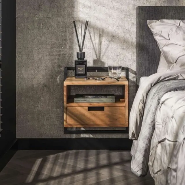 PS-Collection Air Solid Open Vak 1 Lade Nachtkastje - 44x35x45cm - Naturel - Acacia - nachtkast, nachtkastje, nachtkastjes, nachtkastjes industrieel, nachtkastje hout, nachtkastjes modern, nachtkastje zwevend Bruin