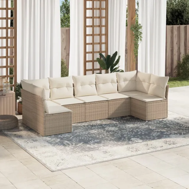 vidaXL 7-delige Loungeset met kussens poly rattan beige, foto 2