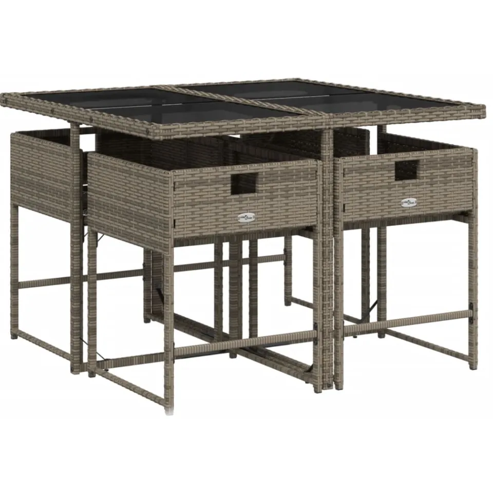 vidaXL 5-delige Tuinset met kussens poly rattan grijs, foto 4