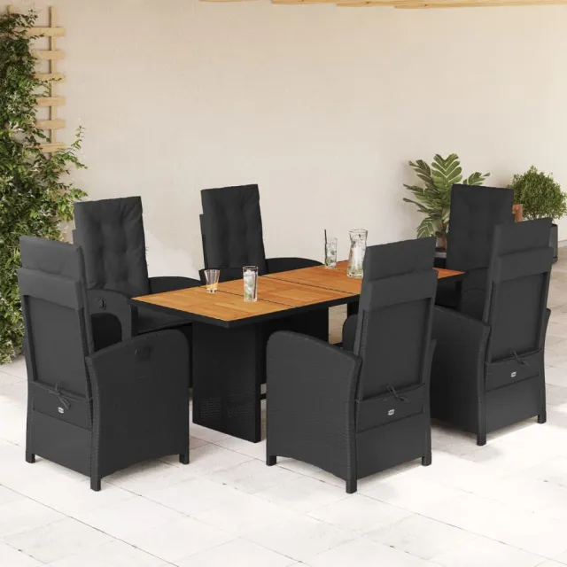 vidaXL 7-delige Tuinset met kussens poly rattan zwart, foto 2